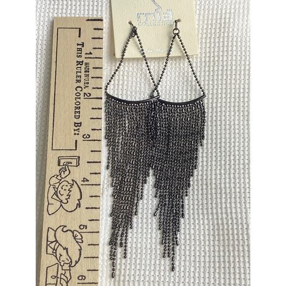 Mia Collection Black French Hook Drop Tassel Earrings - Picture 6 of 7